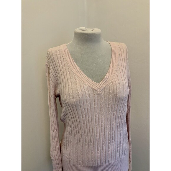 VTG y2k 2000s Tommy Hilfiger Baby Pink Cable Knit V-Neck Sweater Preppy Playboy - Picture 4 of 11